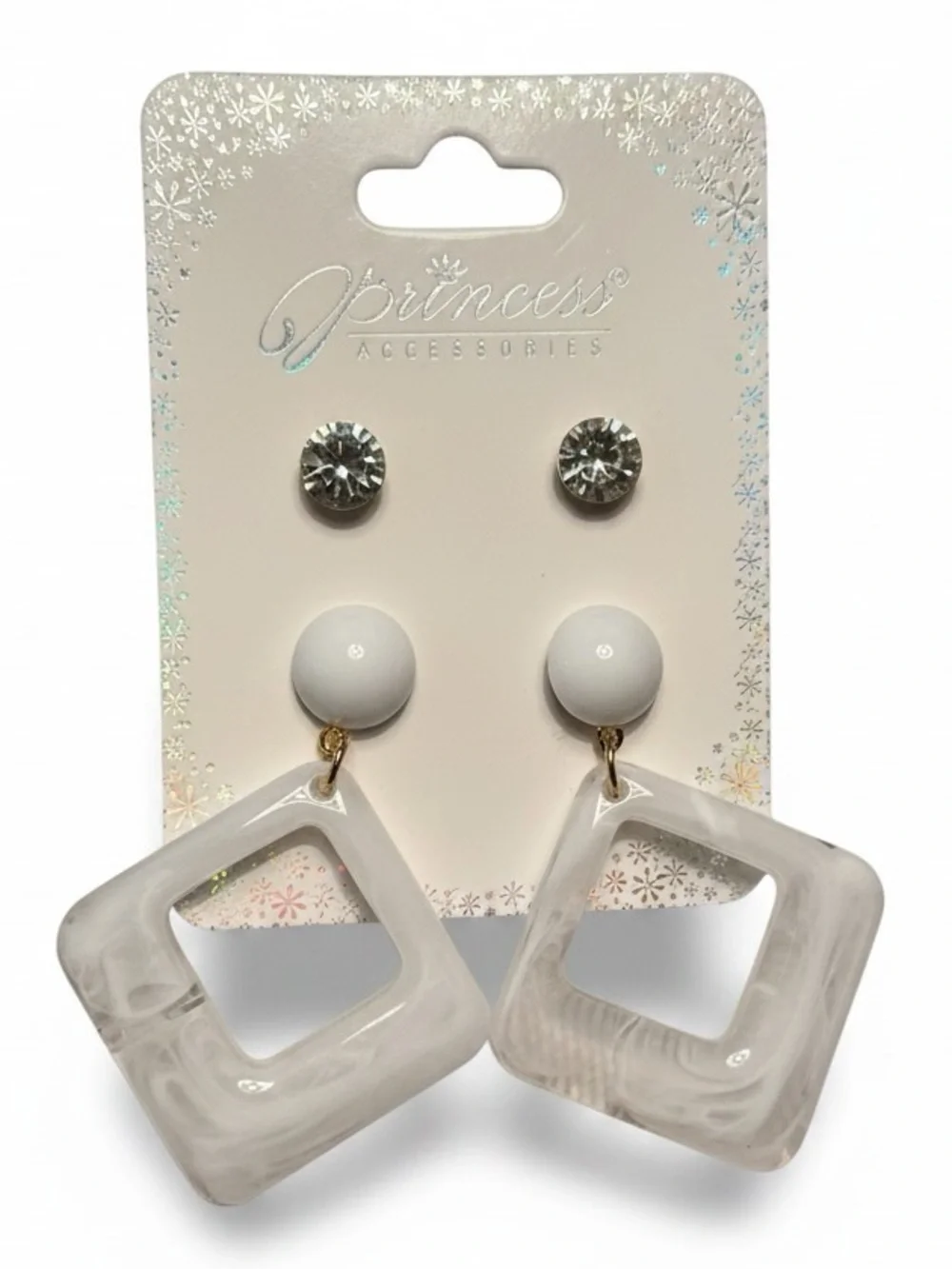 White‎ Marble Square Drop Earrings - 3-Pair Set